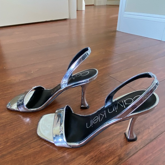 Calvin Klein Byrona Slingback Silver High Heels Size 7 Dress Shoes/Sandals - Picture 10 of 12